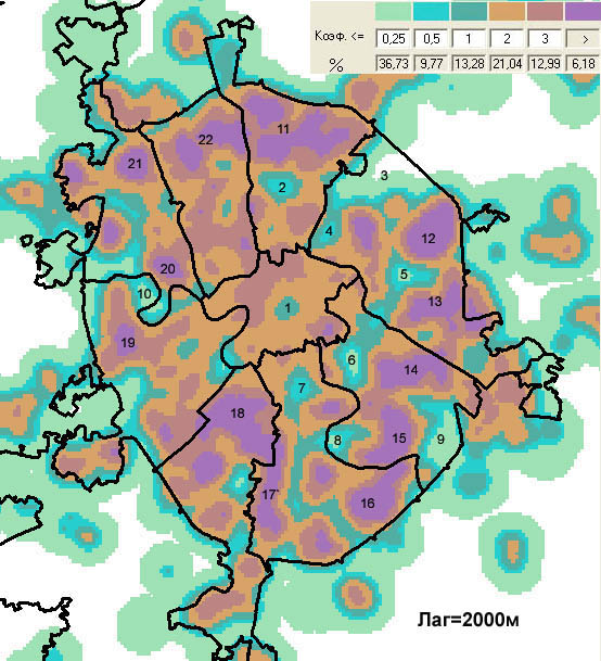 районы с низкой и высокой плотностью населения на карте