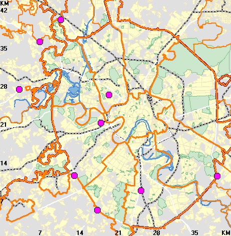 Строительные гипермаркеты ОБИ на карте Москвы
